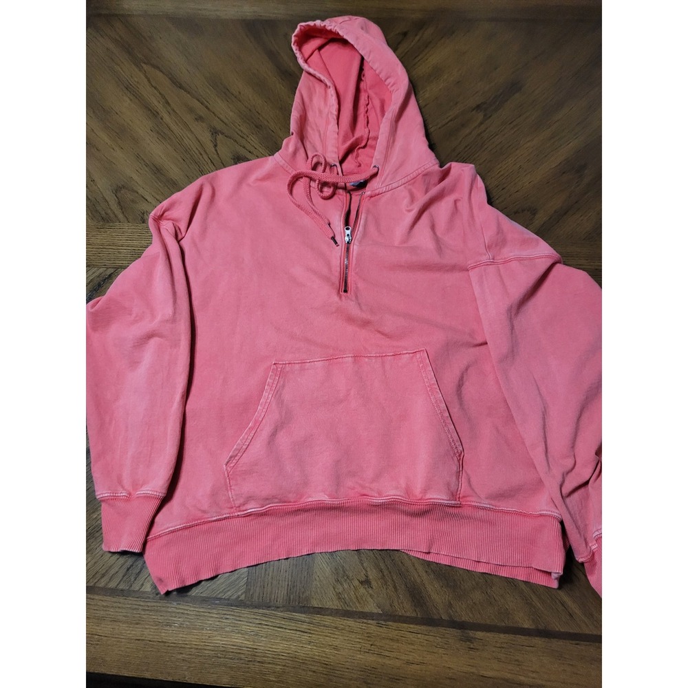 Aerie Coral Pink Wash Quarter Zip oversized Hoodie Pullover‎ Oversized S P